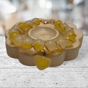 Handmade wirewrapped Yellow Heart Charm Bracelet